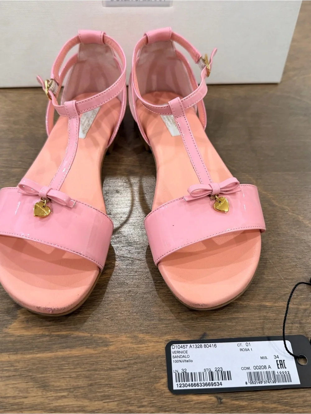 Dolce & Gabbana Kids Pink Patent Leather Heart Charm Sandals Size 34